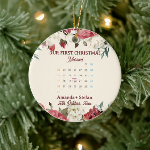 Roter Blumenkalender Unser erstes Weihnachten verh Keramik Ornament