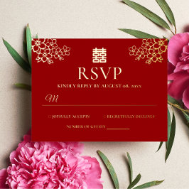 Roter Blumenkohl Chinesische Hochzeitskirschblüte Folie Einladungspostkarte