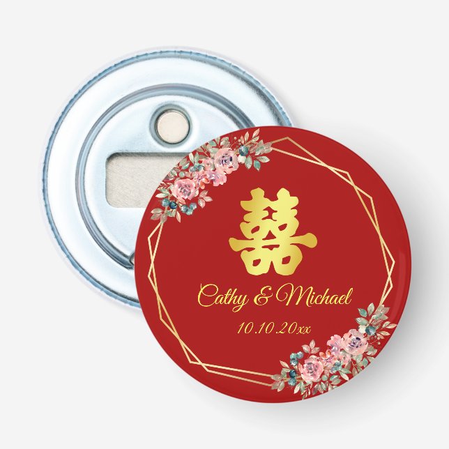 Roter Blumenkranz chinesische Hochzeit doppeltes G Flaschenöffner (Vorderseite)
