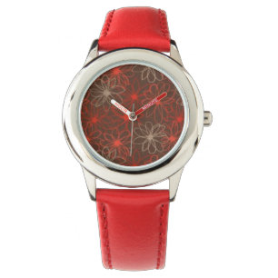 Roter Blumenprint - Uhr