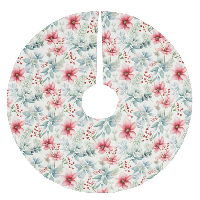 Roter Blumenrock Polyester Weihnachtsbaumdecke (Vorderseite)