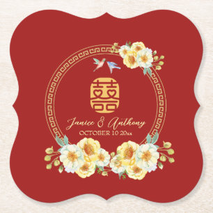 Roter Blumenvogel Chinesische Hochzeit Untersetzer