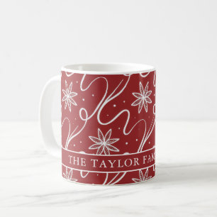 Roter Blumenwirbel-Weihnachts-Familienname Kaffeetasse