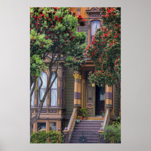Roter Blüten-Gumminbaum rahmt viktorianischen Stil Poster