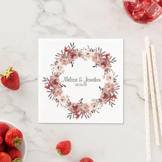 Roter Blütenblütenblume Rose Romantische Hochzeit Serviette (Beispiel)