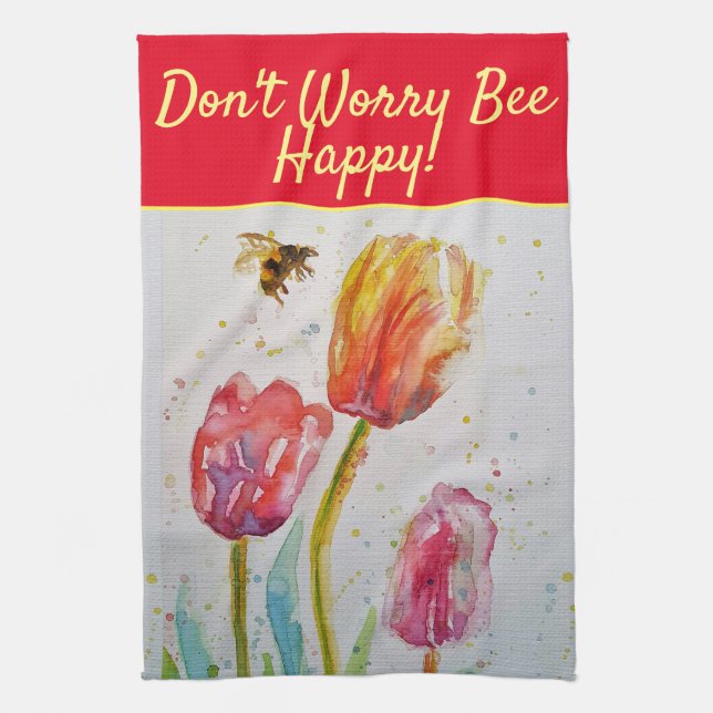 Roter Blütenrosa Tulip Bee Happy Tee macht sich ke Geschirrtuch (Vertikal)
