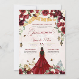 Roter Blütenschmetterling Elegante Quinceanera V2 Einladung