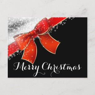 Roter Bogen & Glitzer Chic Schwarze Weihnachtsfeie Feiertagspostkarte