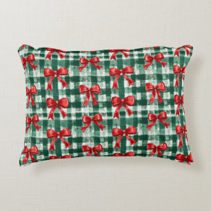 Roter Bogen grün kariert Weihnachten Dekokissen