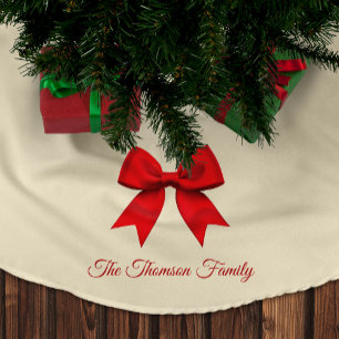Roter Bogen mit individuellem Familiennamen Weihna Polyester Weihnachtsbaumdecke