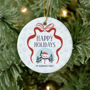 Roter Bogen Schneemann Schneeflocken Familienname Keramik Ornament