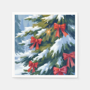 Roter Bogen-Weihnachtsbaum   Aquarellmalerei Serviette