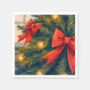 Roter Bogen Weihnachtsbaum Wasserfarbe Urlaub Serviette