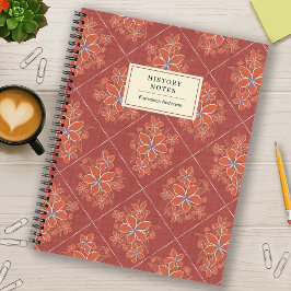 Roter Boho-Chic-Leinen-Textur-Blumen-College-Benut Notizbuch