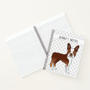 Roter Boston Terrier Cartoon-Hund & Ihr benutzerde Notizbuch