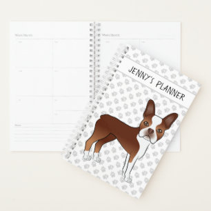 Roter Boston Terrier Cartoon-Hund & Ihr benutzerde Planer