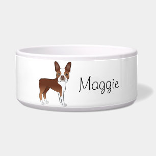 Roter Boston Terrier Süßer Cartoon-Hund Mit Einem Napf