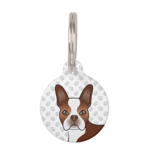 Roter Boston Terrier Süßer Cartoon-Hundekopf & Pfo Haustiermarke