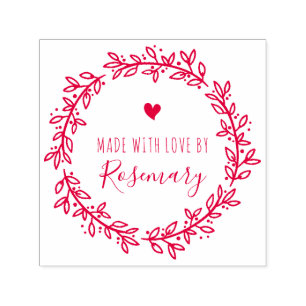 Roter botanischer Wreath gemacht mit Liebe vorbei Permastempel