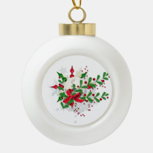 Roter Bow und Holly Keramik Kugel-Ornament