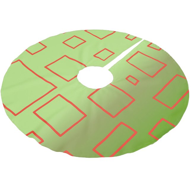 Roter Boxenrock mit grüner Geometrie Polyester Weihnachtsbaumdecke (Schrägansicht)