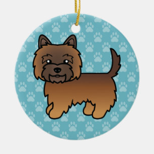 Roter Brindeln-Cairn-Terrier-Cartoon-Hund auf Blau Keramik Ornament