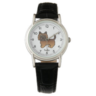 Roter Brindle Cairn Terrier Süßer Cartoon-Hund & N Armbanduhr