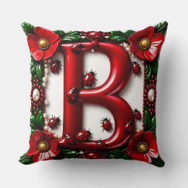 🐞 Roter Buchstabe B Marienkäfer Mohn Perlen  Kissen