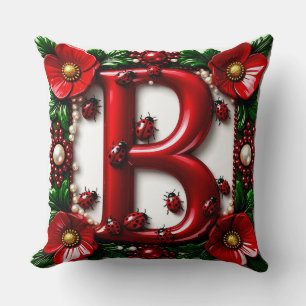 🐞 Roter Buchstabe B Marienkäfer Mohn Perlen  Kissen