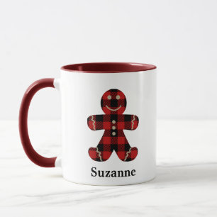 Roter Buffalo Kariert Gingerbrot Man Monogram-Kaff Tasse