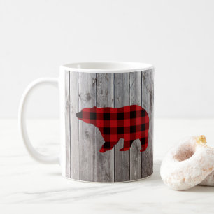 Roter Büffel karierter Bär aus rustikalem Wald Kaffeetasse