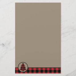 Roter Büffel-karierter Grenzweihnachtsbaum Briefpapier