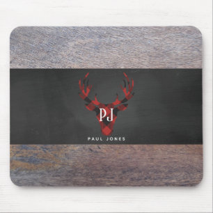 Roter Büffel-karierter Monogramm-Rotwild-Kopf Mousepad