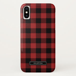 Roter Büffel-karierter Muster-Name Case-Mate iPhone Hülle