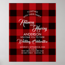 Roter Büffel karierter rustikaler Winterhochzeitse Poster