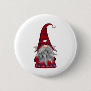 Roter Büffel-karierter WeihnachtsbauernhausGnome Button
