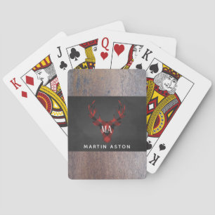 Roter Büffel-kariertes Rotwild-Kopf-Monogramm Spielkarten