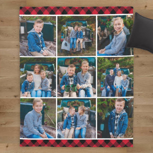 Roter Büffel-Karo-Fotocollage Fleecedecke