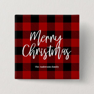 Roter Büffelkariert & Frohe Weihnachten Persönlich Button