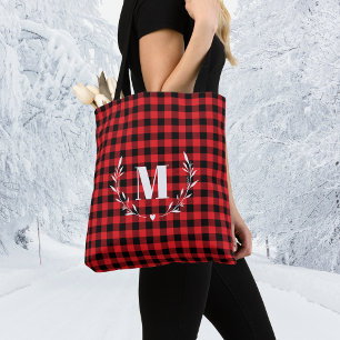 Roter Büffelkariert Monogramm Weihnachten Tasche