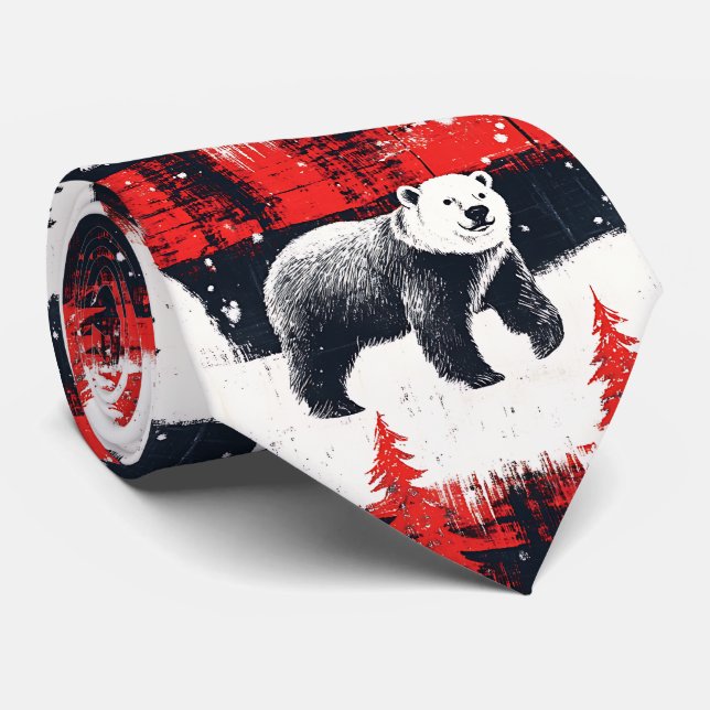 Roter Büffelkaros Polarbär Krawatte (Gerollt)