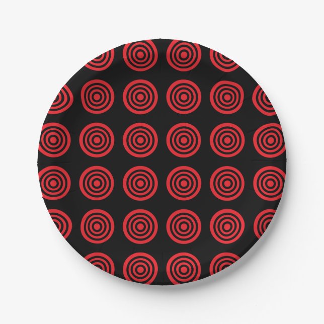 Roter Bullaugen-Schwarz-Papier-Teller Pappteller (Vorderseite)