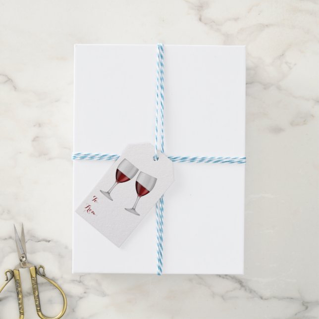 Roter Burgund Wein Champagner Brille Hochzeitskell Geschenkanhänger (Mit Garn)