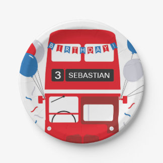 Roter Bus-Geburtstags-personalisierte Papierplatte Pappteller