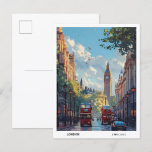 Roter Bus London England Vintage Reise Postkarte