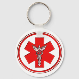 Roter Caduceus Schlüsselanhänger