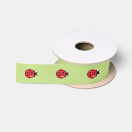 Roter Cartoon Ladybugs auf Grün Satinband