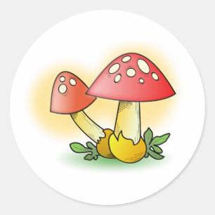 Roter Cartoon-Pilz mit weißen Stellen Runder Aufkleber