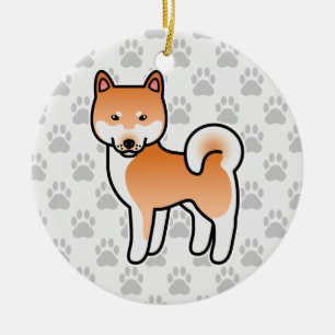 Roter Cartoon Shiba Inu Keramikornament