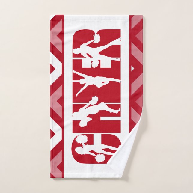 Roter Cheer Typografie Girls Silhouette Moderner T Handtuch (Handtuch)